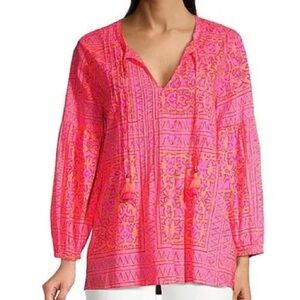 Vineyard Vines Tortola Scarf Print Pleated Top Knockout Pink Sz Medium Preowned